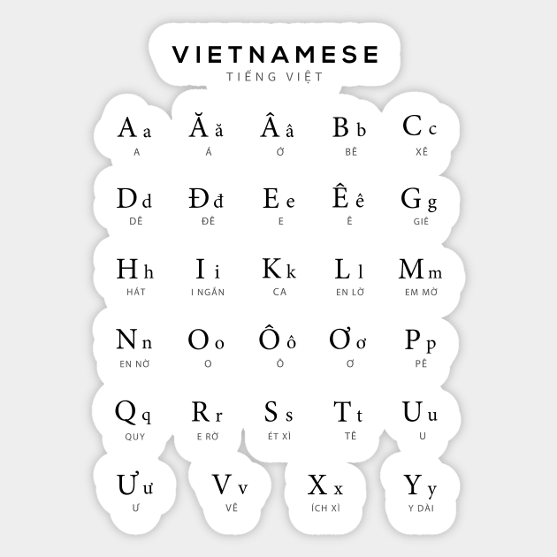 Vietnamese Alphabet Chart, Vietnam Language Chart, White Sticker by typelab